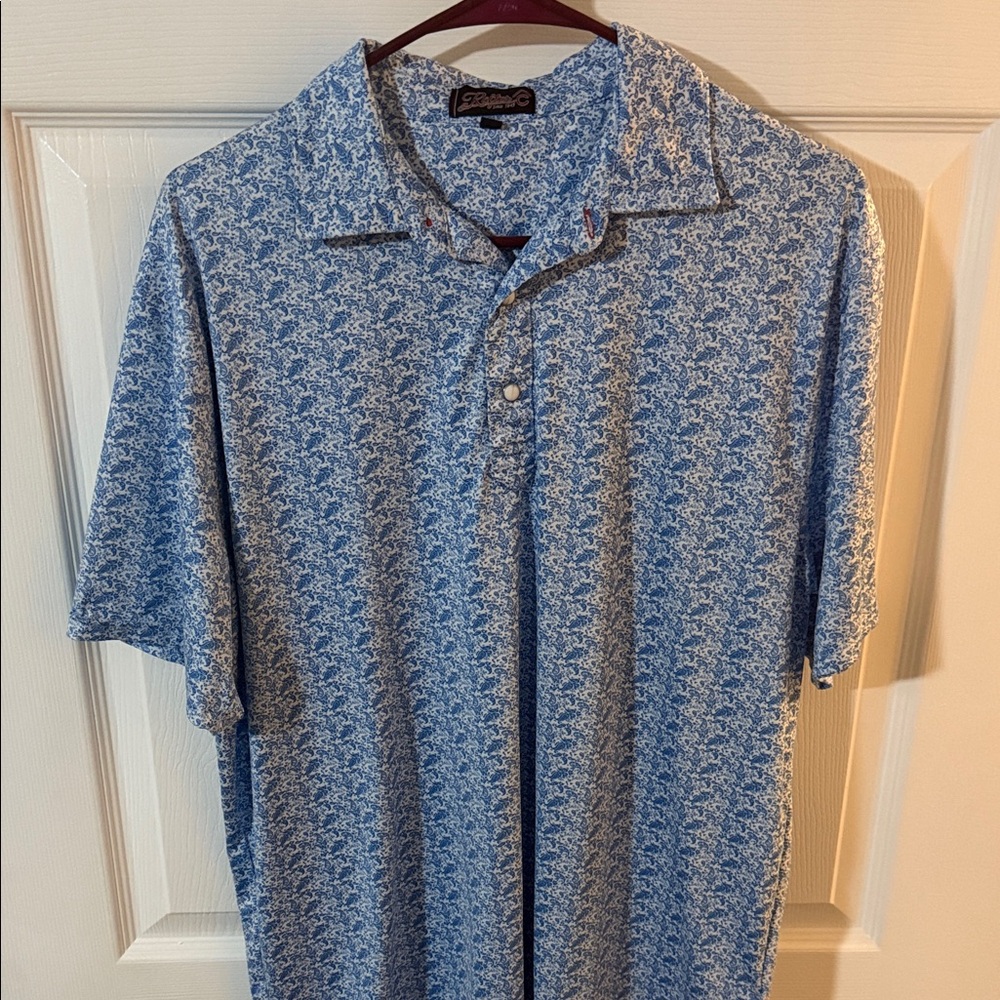 Elegant Blue and White Polo Pearlsnap Shirt
